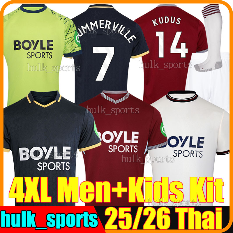 4XL 2025/26 wEsT HaMes Soccer Jerseys BOWEN KUDUS N.AGUERD WAN-BISSAKA FULLKRUG L.PAQUETA SOUCEK TODIBO WARD-PROWSE E.ALVAREZ men kids Kits socks sets football shirts