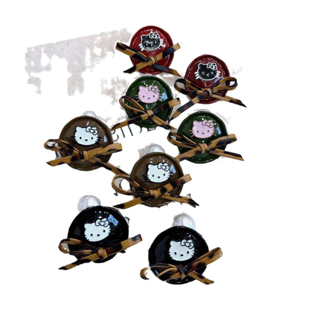 Autumn Winter New Round Cat Leopard Print Bow Fashion Sweet Cute Korean Style High-end Earrings for Women 281