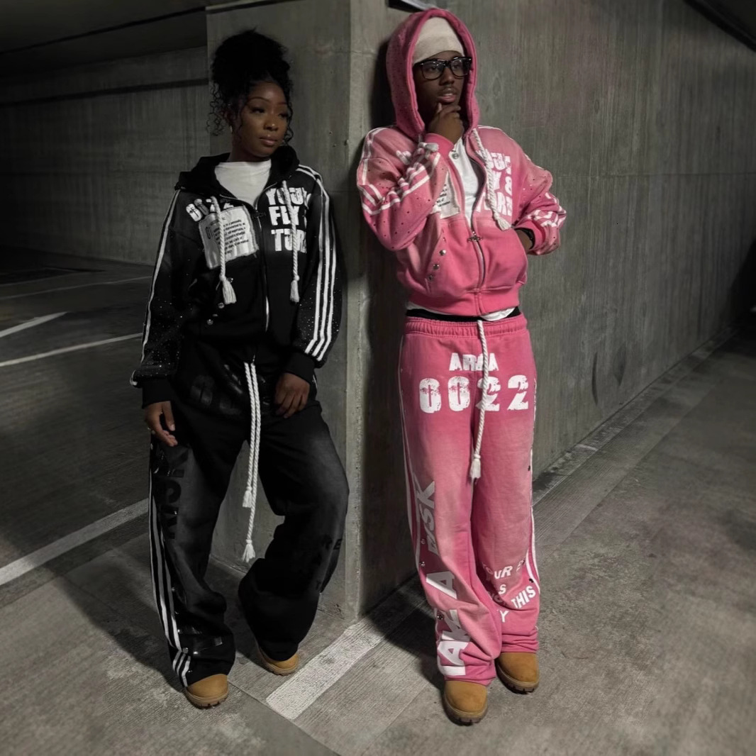 Hooded Sweatshirt Set Fashion Casual Long Pants Printed Hip Hop Rock Unisex Sweatshirt Jacket