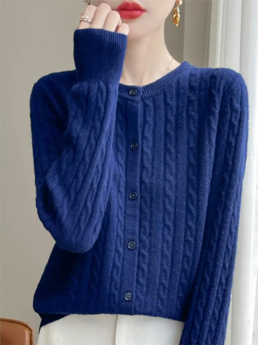 Autumn Winter Women Cardigans Oneck Solid Sweater Spring Long Sleeve Single Breasted Knit White Fashion Korean Jumper 250730