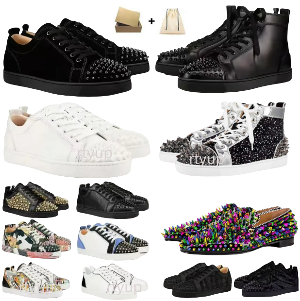 red bottomshoes men Designer hig Mens Casual Glitter Grey Rivets Leather Suede Camo Green Men Women Fashion Spikes Office Career Wedding Trainers Sneakers With Box