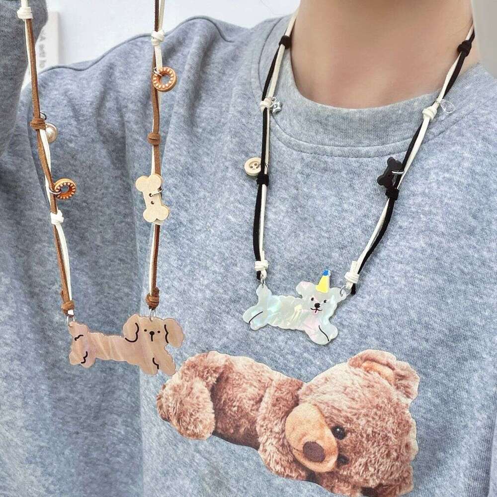 New Long Strip Puppy Braided Necklace for Women, Hot Girl Sweet Cool Cartoon Design, American Style Cute Niche Playful Dopamine e10