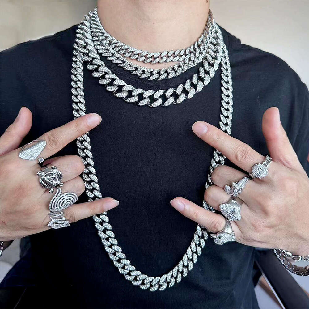 12mm Hip-Hop Trend Full Dia Chain Light Fashion Versatile Alloy Rhinestone Cuban Necklace