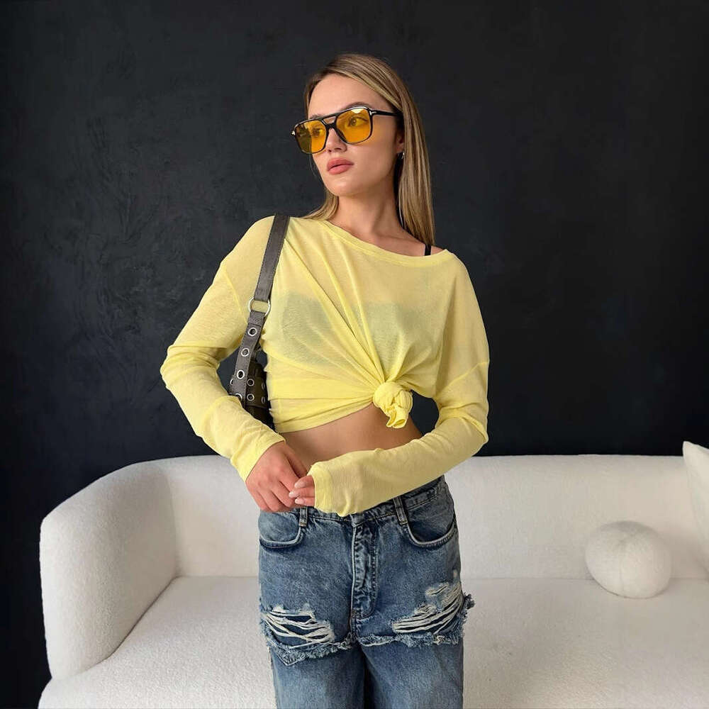 New Sexy Soft Lyocell Off-Shoulder Long Sleeve T-Shirt Women's Transparent Top B5 h6
