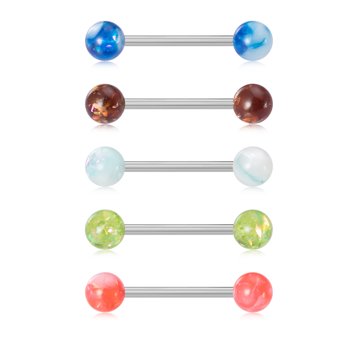 Wholesale of stainless steel acrylic tongue studs, glitter, milk ring studs, body piercing accessories