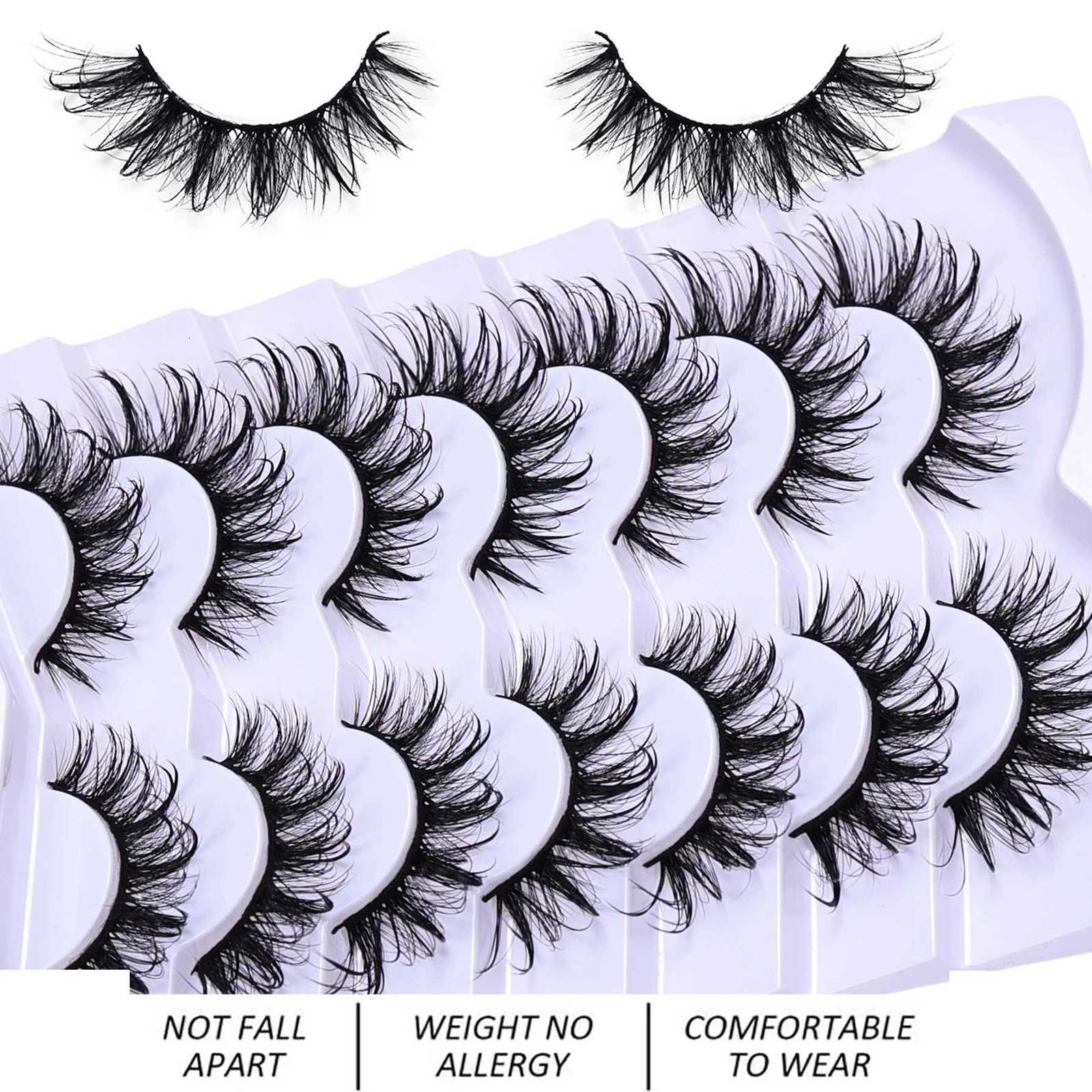 7 Pairs Wet Look Manga Lash Wispy D Curl Lashes Fake Lash Fluffy Fairy Cat False Lashes Spiky Tips Dramatic Fake Eyelashes Z250730