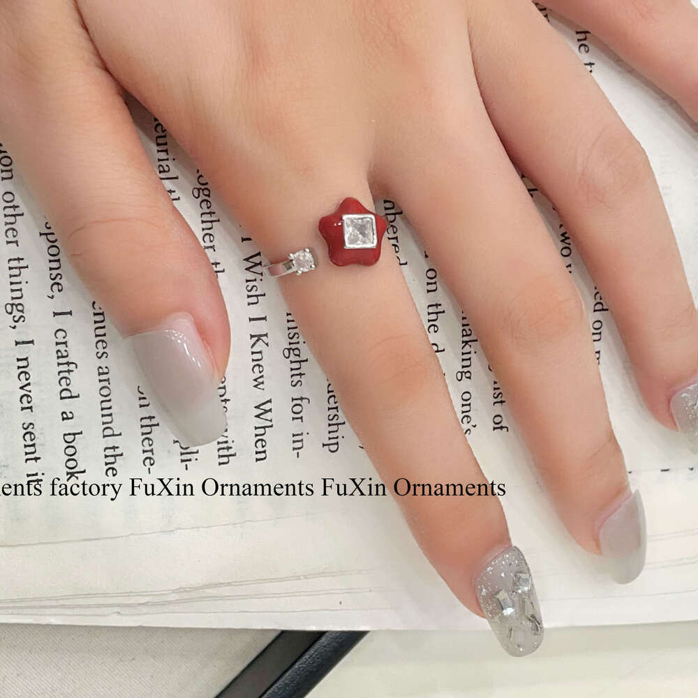 Red Oil Drop Flower Cherry Unique Niche Design Elegant Versatile Simple Whitening Ring 981