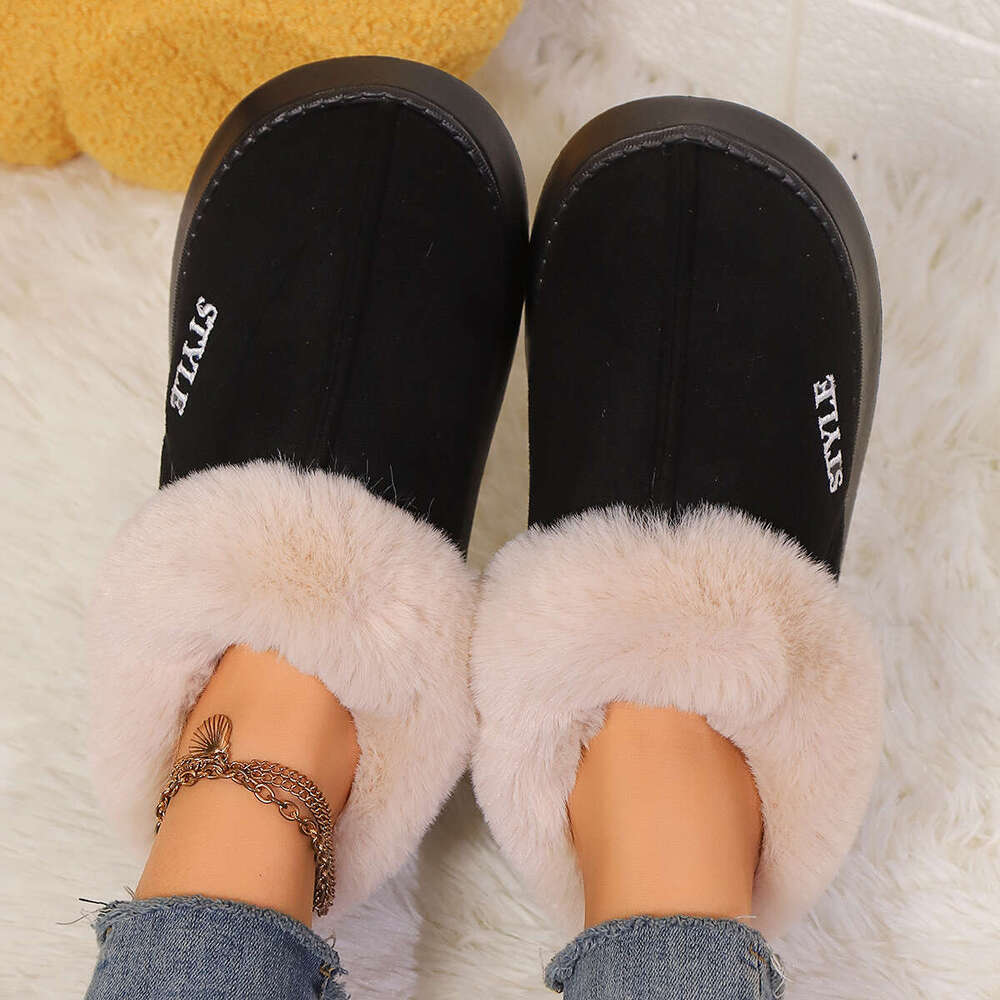 Women's Autumn Winter, and Outdoor Non-Slip Cotton Slippers, Warm Plush Indoor Home Thick Sole Slippers for Women