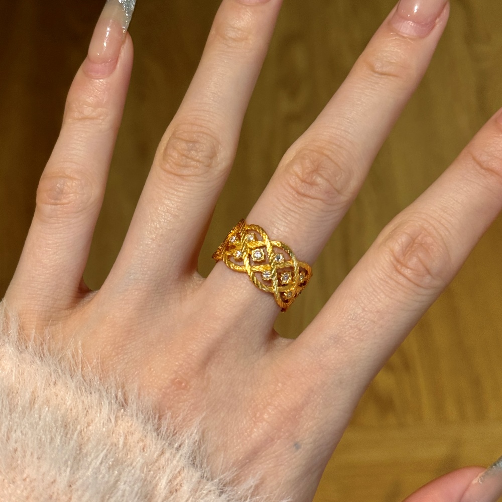 925 silver Elegant Weaved Ladies' Ring Set With Sparkling Cubic Zirconias,flower basket shape 22k gold plated,width:10.9mm,weight:4.2g,CZ:5A