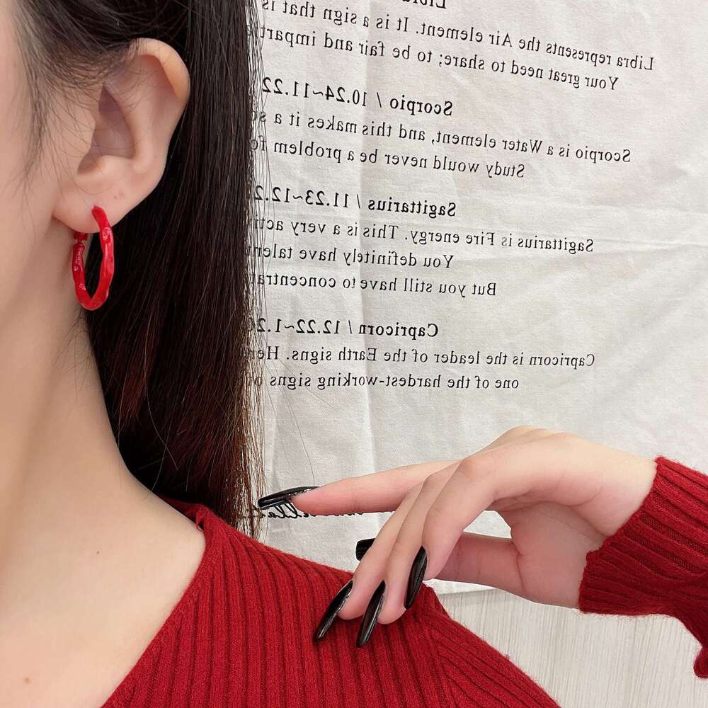 Anchor Red Circle Plain Hoop New High-end Earrings Elegant Versatile Ear Accessories e08