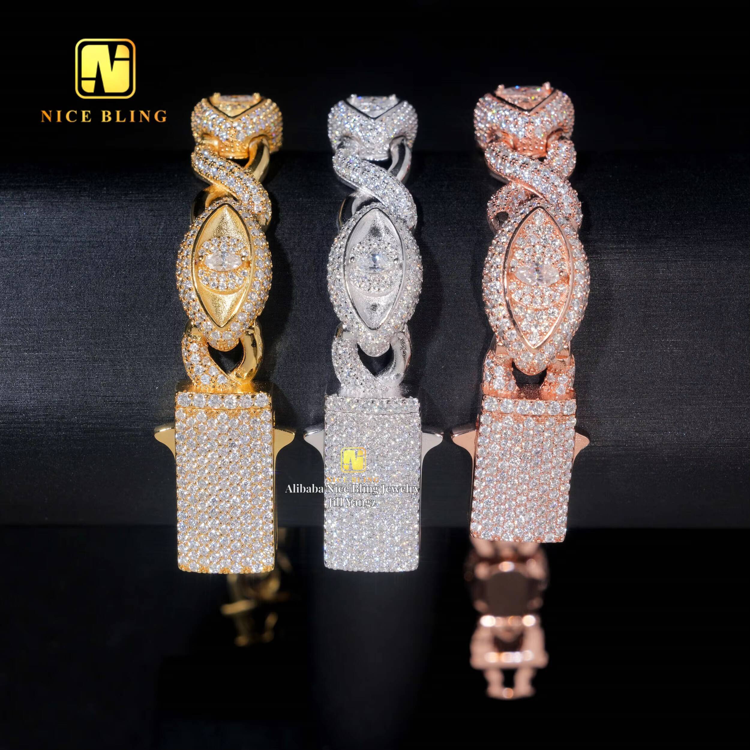 Trending Products Devil Eye Jewelry Moissanite Cuban Bracelet Marquise Snake Eyes Moissanite Cuban Link Chain