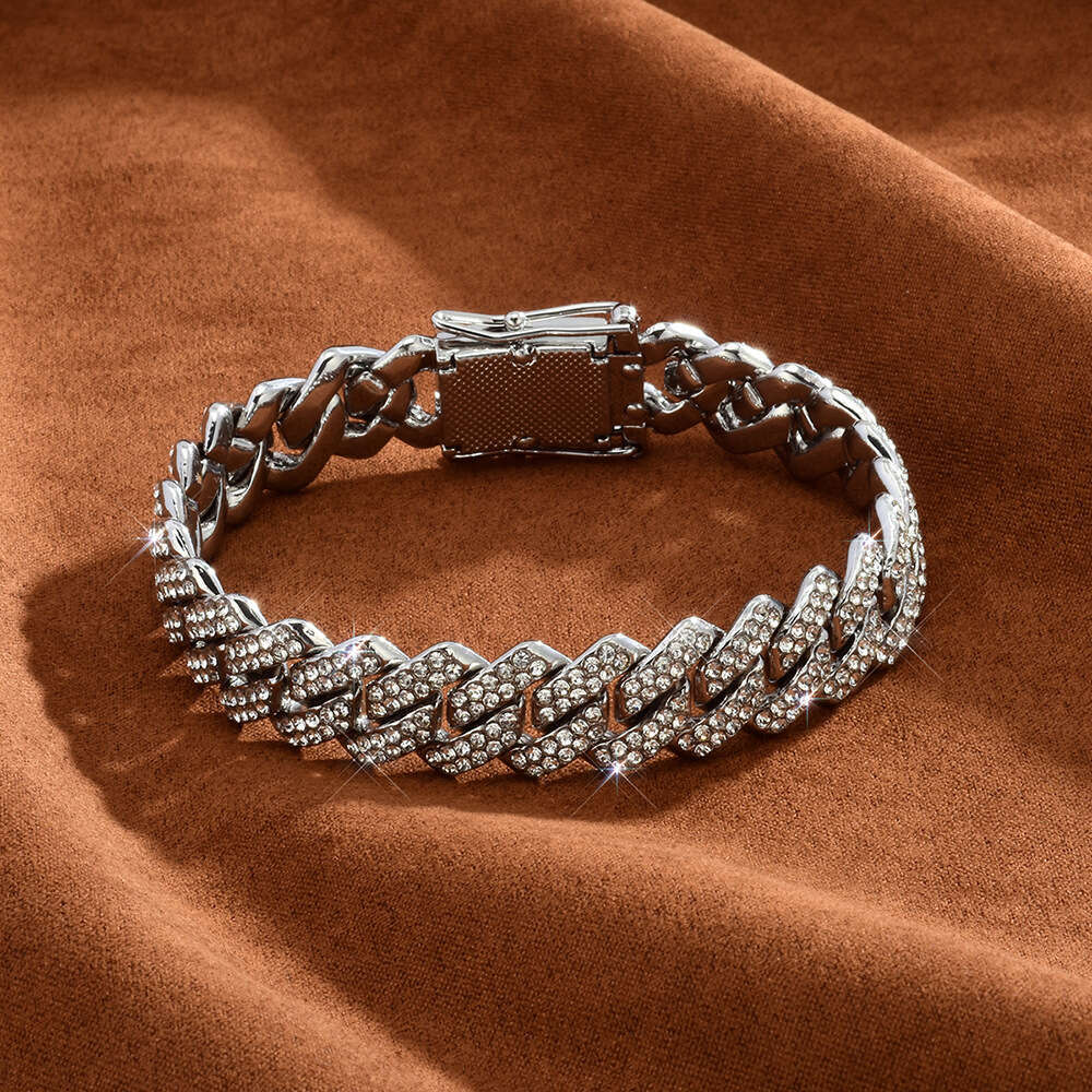 Men's Rock Style Dia-Shaped 14mm Full Dia Cuban Necklace Hip-Hop Trendy Jewelry Nationwide