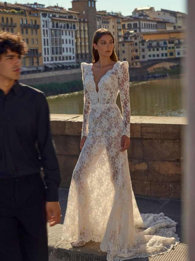 Illusion Lace Mermaid Wedding Dresses V Neck Long Sleeve Bridal GownsSee Through Backless Customized Bride Dress