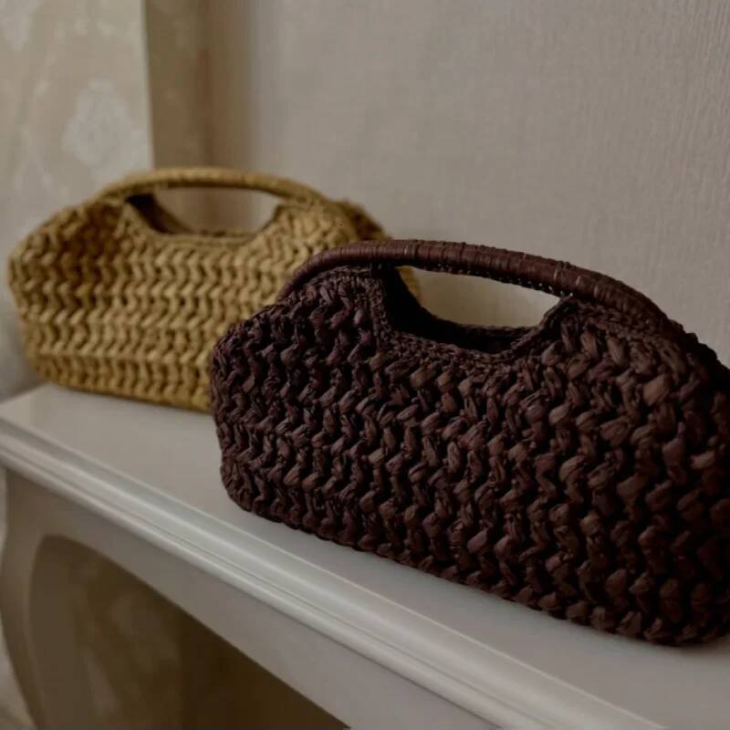 Fashion Brand Straw Clutch Clip Bag High-End Banquet Purse Summer New Seaside Holiday Travel Versatile Hand-Woven Totebag