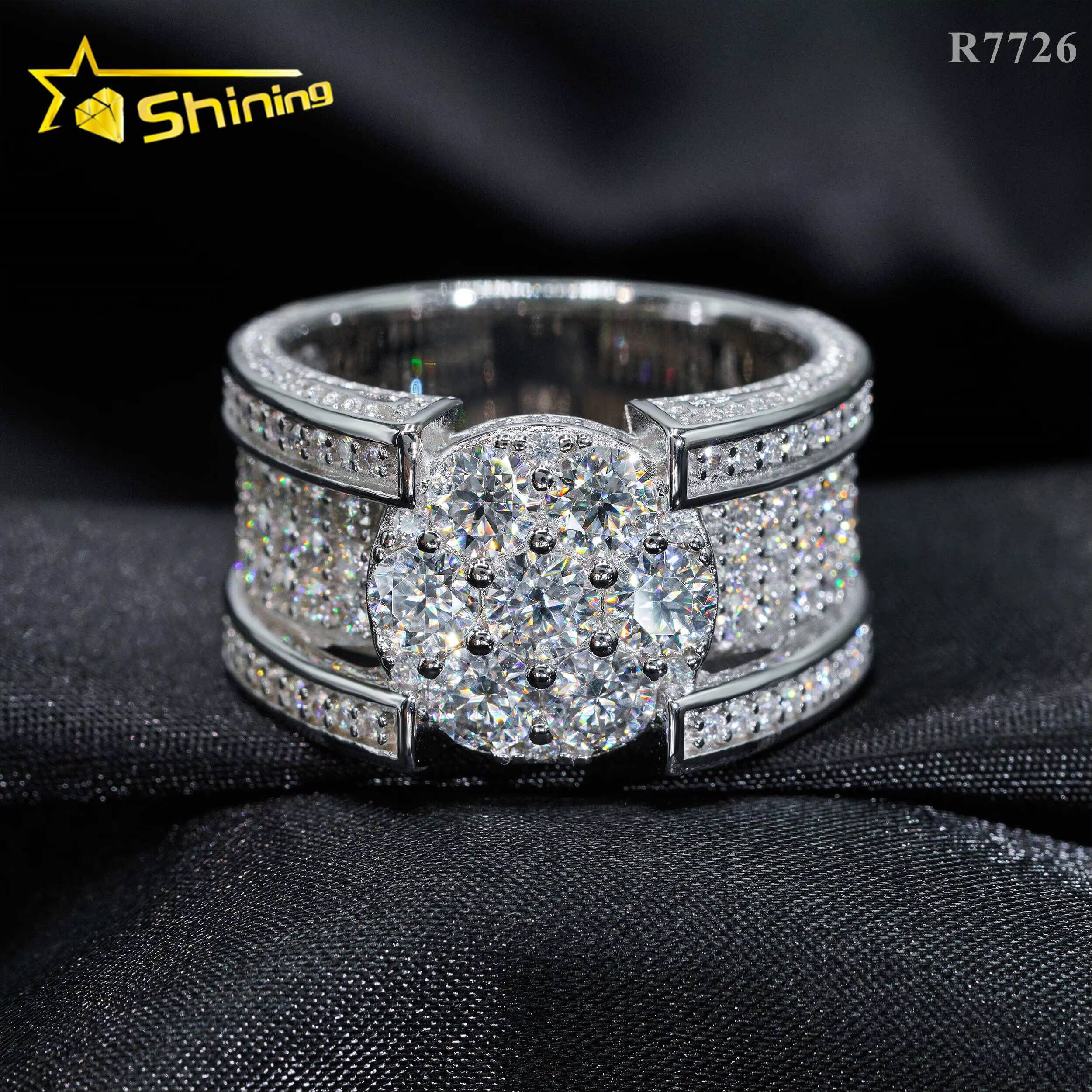 Pass Diamond Tester 925 Silver White Gold Plated VVS Diamond Hip Hop Iced Out Jewelry Diamond Moissanite Men Ring