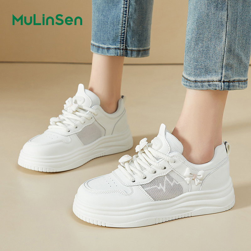 Mulinsen white shoes women's 2025 summer new style popular all-match sports thick-soled shoes women's casual 0308A