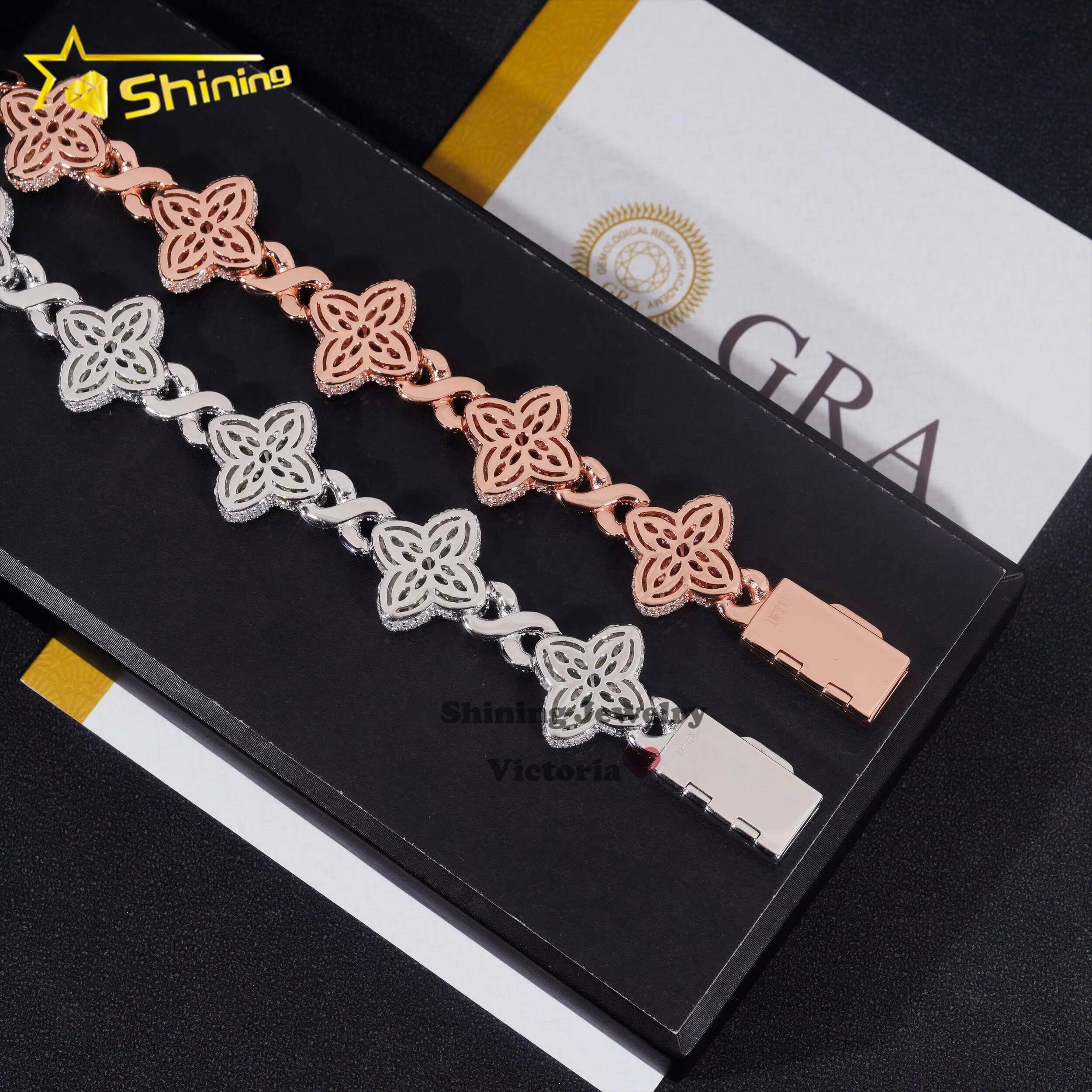 Cheapest Price Custom Iced Out Luxury Diamond Jewelry Rapper Men Jewelry Hip Hop VVS1 Moissanite Diamond Clover Cuban Bracelet