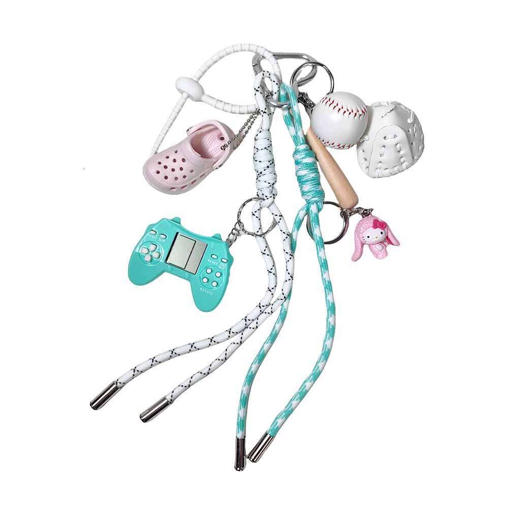 Macaron Color Series Game Console Keychain White Baseball Braided Rope Pendant Unisex Bag Charm