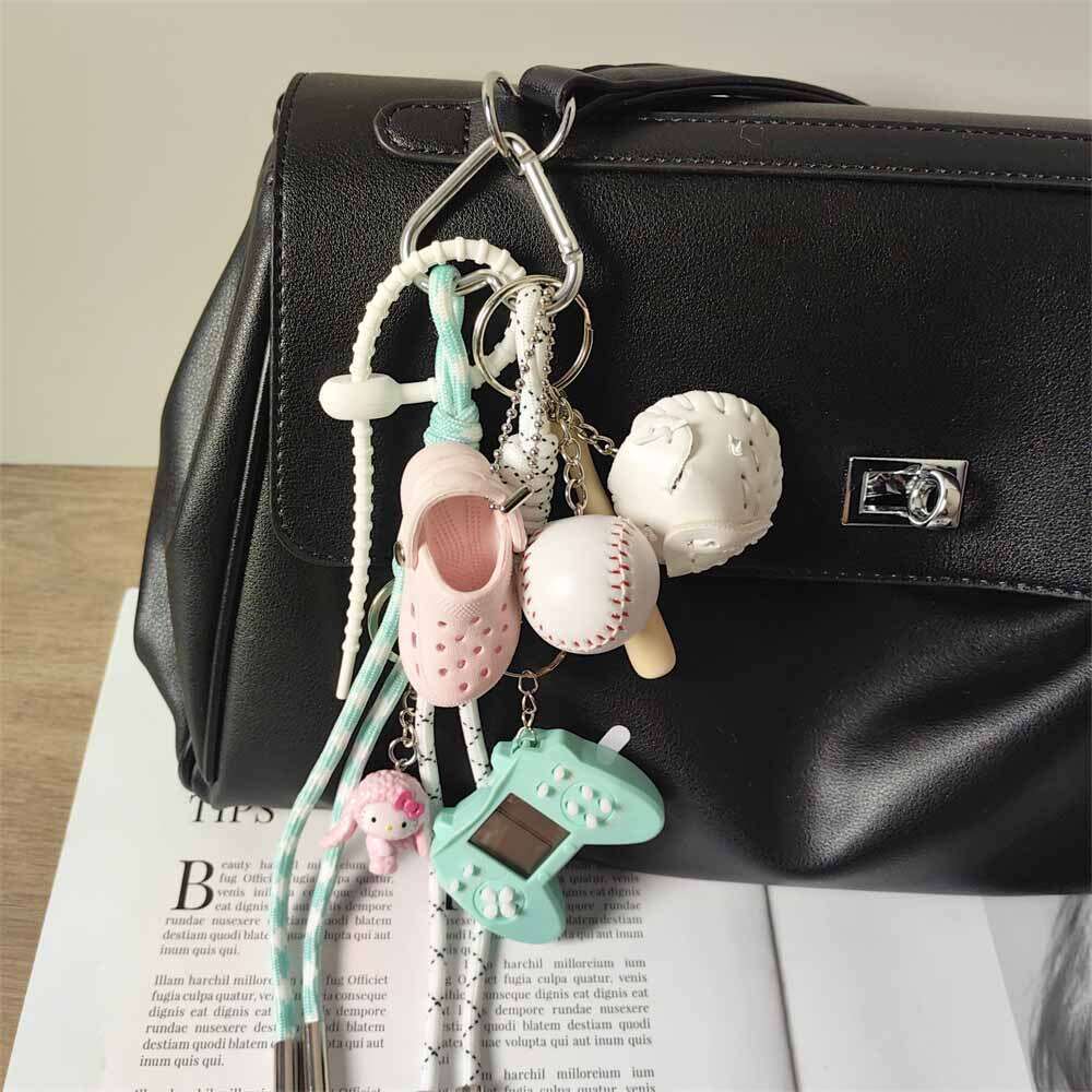 Macaron Color Series Game Console Keychain White Baseball Braided Rope Pendant Unisex Bag Charm