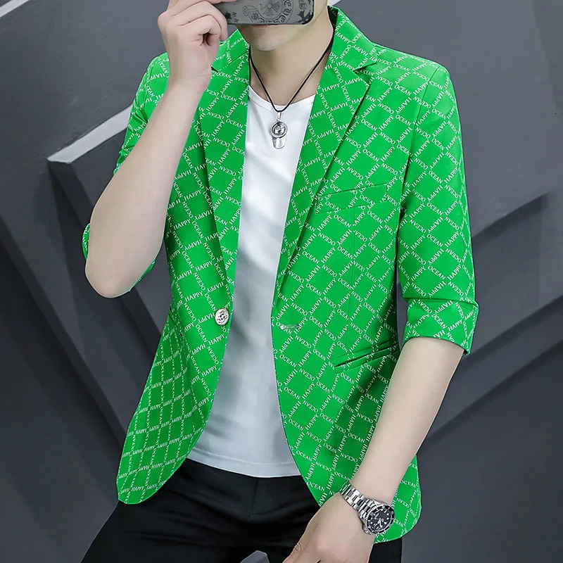 2025 Mens Summer Casual Slim Business Wedding Fashion Trend Handsome half sleeve Blazer Print Small Suit 250724