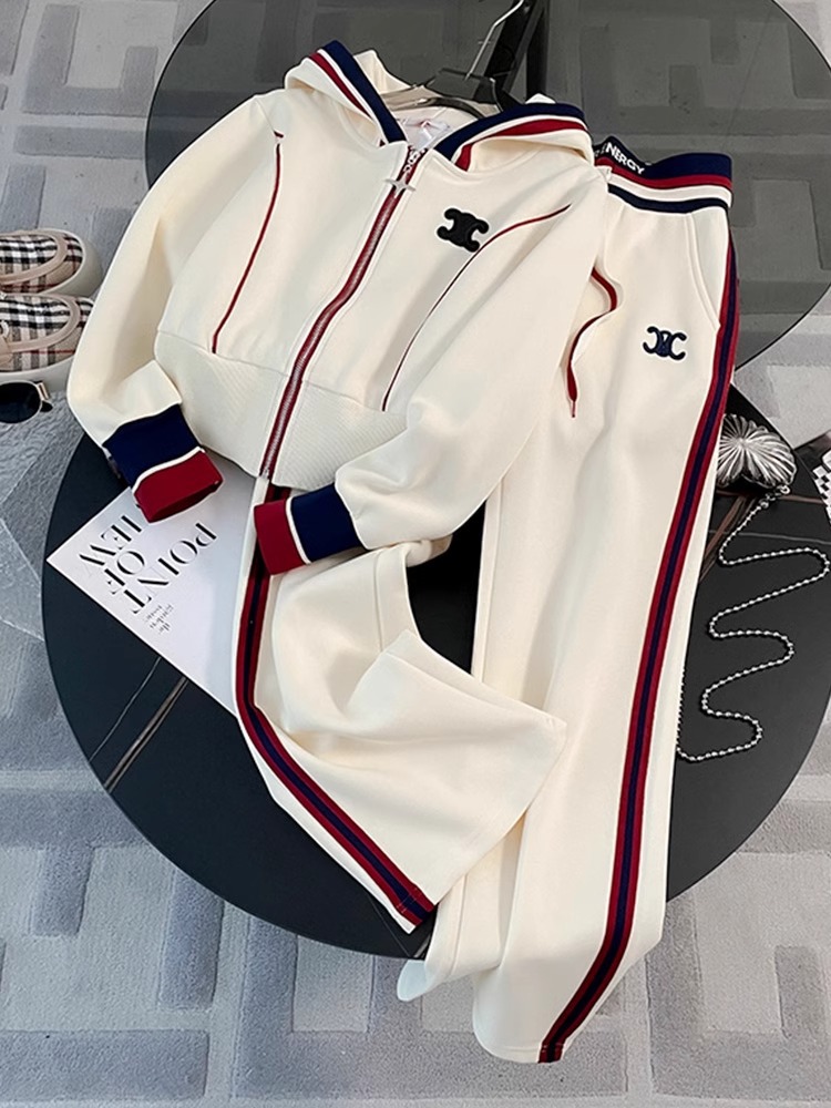 High-End Brand Women's Casual Sportswear Set 2025 New Spring Stylish European Design Hooded Sweatshirt Straight-Leg Pants Two-Piece Outfit