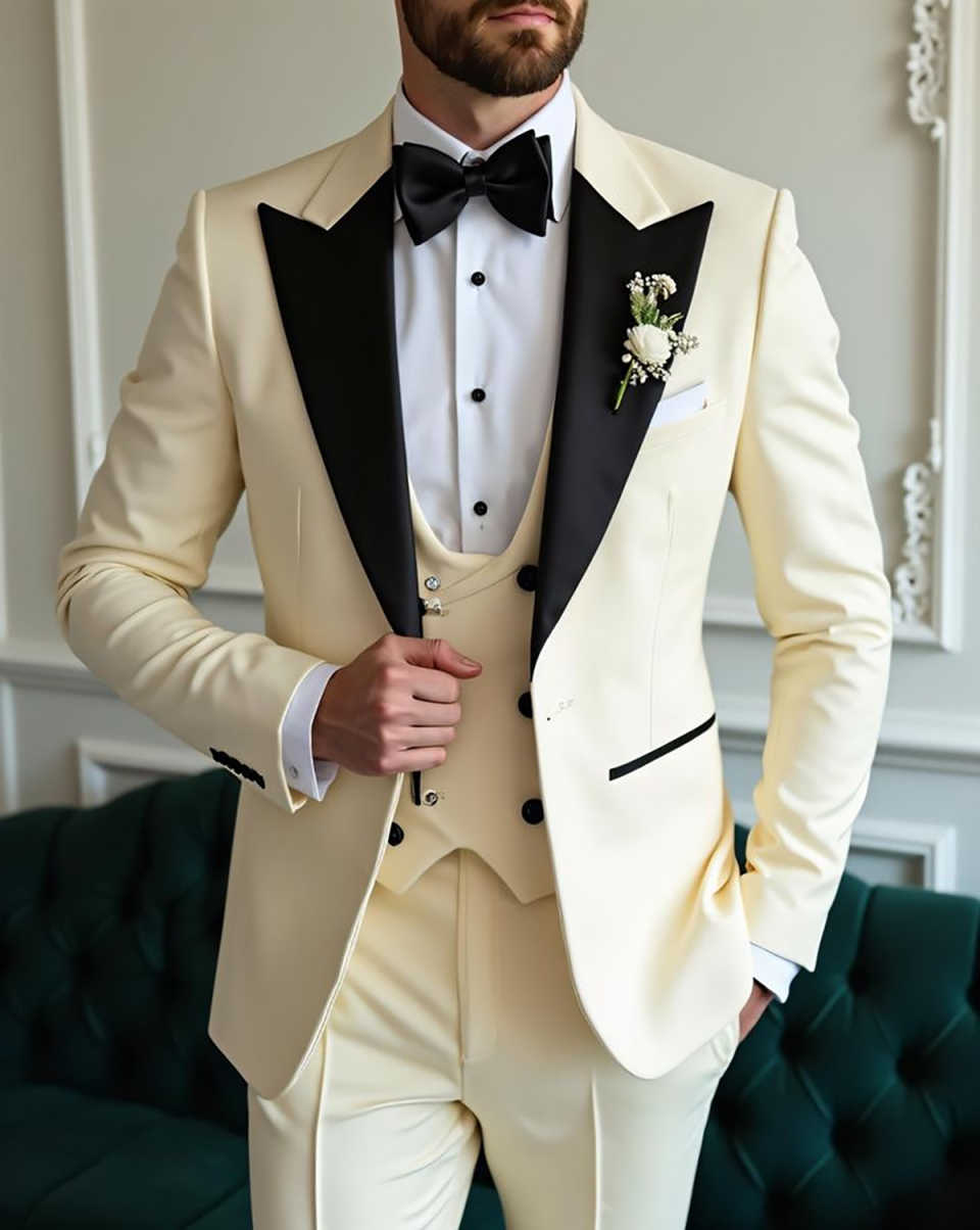 Elegant Wedding Tuxedos 3 Piece Set Jacket Vest Pants Peaked Lapel Gentleman Men Suits Trim Fit Groom Wear Party Suit Customized