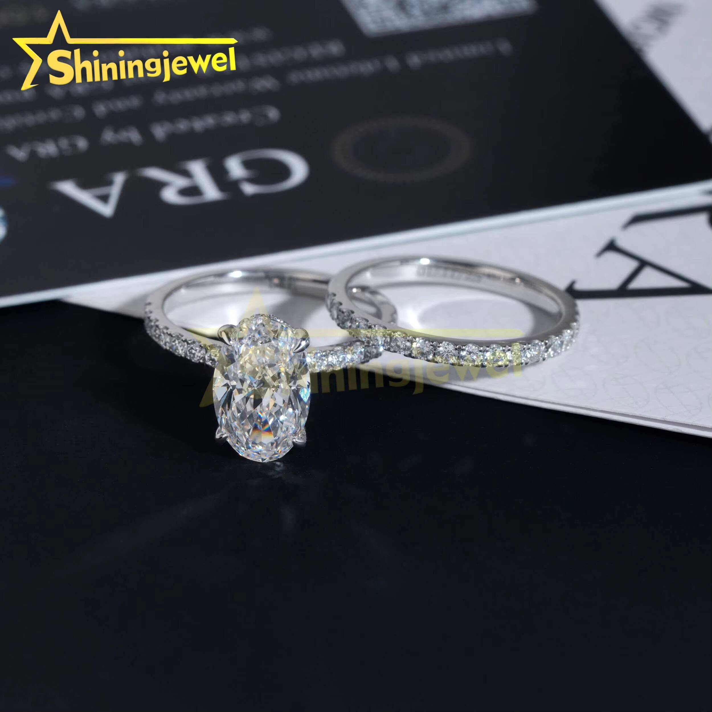 Mothers Day Gift Custom Lab Diamond CVD HPHT with Certificate 10K 14K 18K Solid Gold Ring Set Fine Jewelry