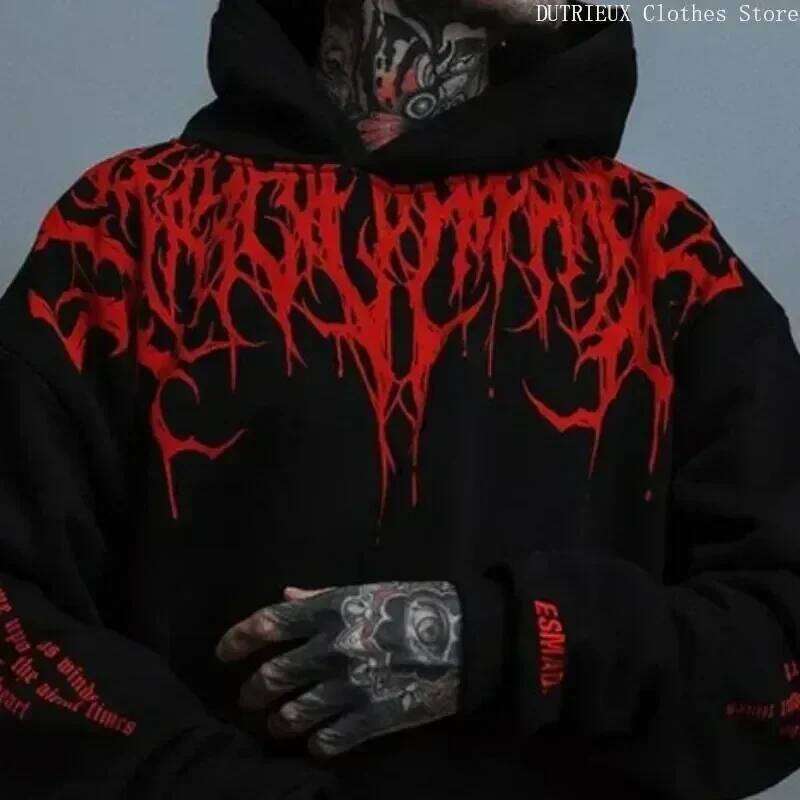 Autumn/Winter Men's Fleece Evil Blood Super Size Casual Hoodie Street Hip-hop Personality Printed SportsHoodie Sweatshirt