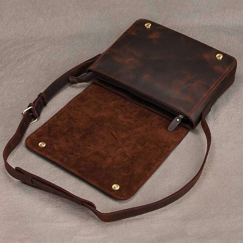 Men's Genuine Shoulder Crazy Horse Crossbody High Quality School bags Leather Messenger Bag for men male