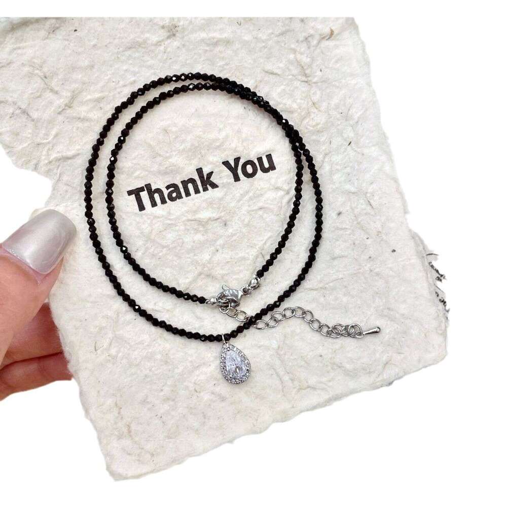 Black Bead Obsidian Necklace Accessory Light Niche High-End Versatile Simple Collarbone Chain Sweet Cool Choker for Women 98a