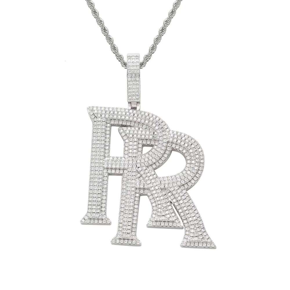 Custom High Quality 14k Initial Pendant R Rope/cuban Link Chain Moissanite Real Gold Necklace for Man Women