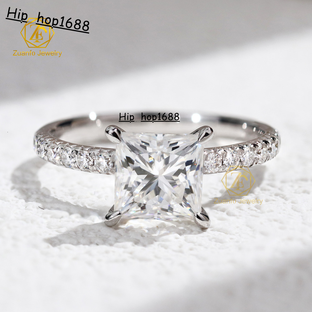 Romantic 1.5CT 6*6mm Cushion Cut Moissanite Engagement Wedding Ring 14K Pure Gold with Diamond Halo Rhodium Plated for Parties
