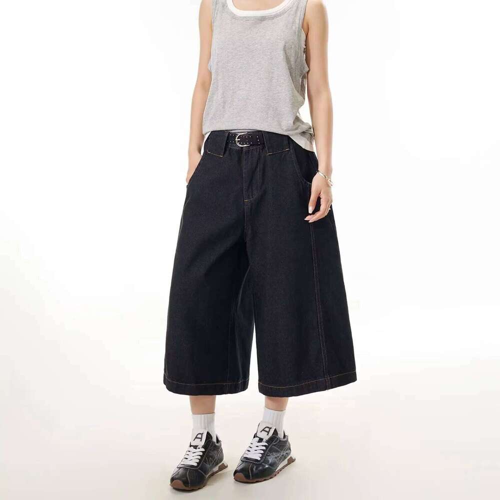 DM Y2K New Cowboy Skateboard Shorts Men And Women Loose Wide-Leg Pants Hip-Hop Street Jeans