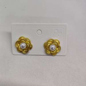 Sier Needle Multi-layer Camellia Pearl Fashion Versatile Earrings Niche Temperament Ear Jewelry Light High-end Feel