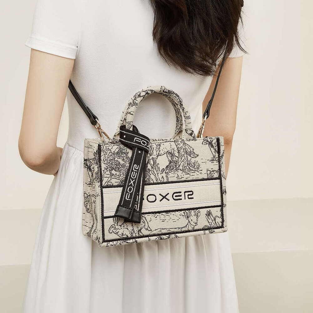 FOXER Embroidered Tote for Women 2025 New High-End Luxury Princess Diana Fashion Graffiti Handbag Crossbody Bag