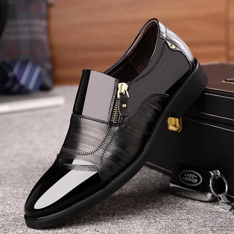 New Autumn Mens Leather Shoes Sharp Pointed Outdoor Anti-Slip Flat Fion Business Zipper Footwear Casual Comfortable M Shoes Y250730