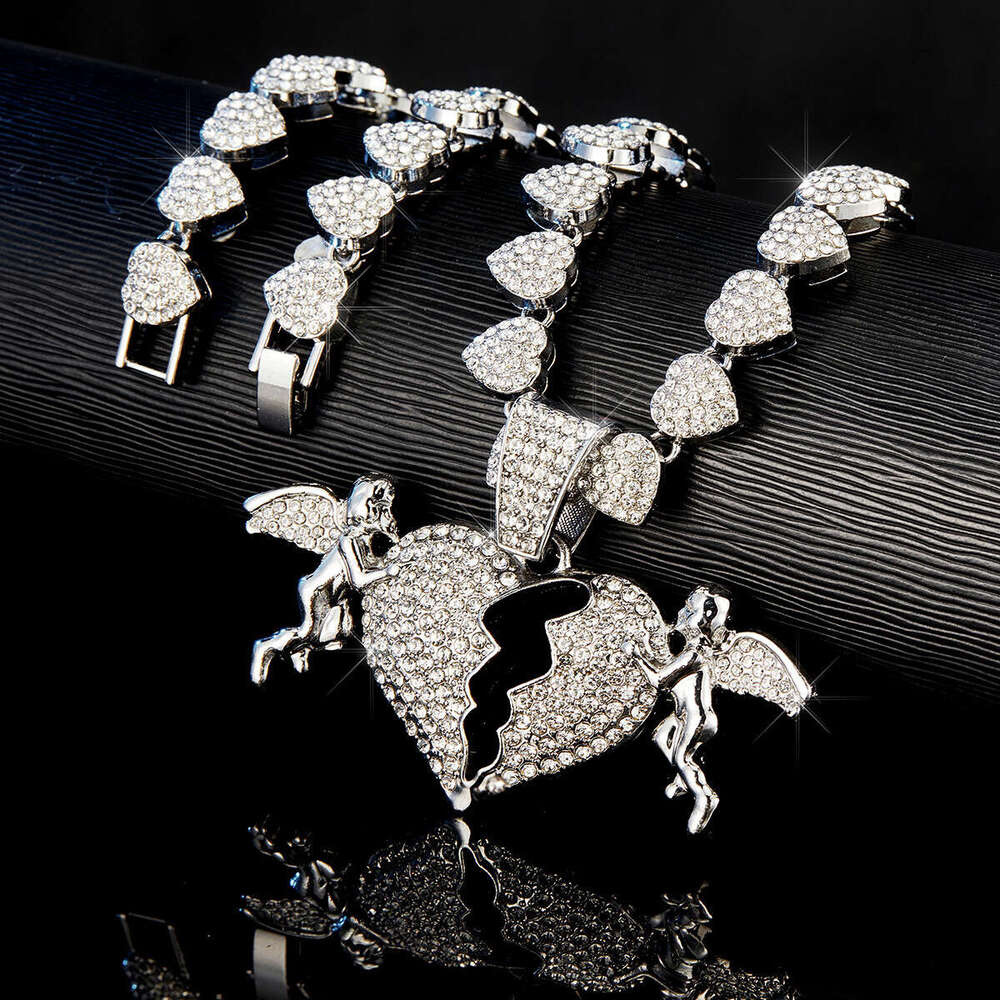 Hip-Hop Style Personality Creative Sense Alloy Full Dia Heart Angel 3D Pendant Necklace