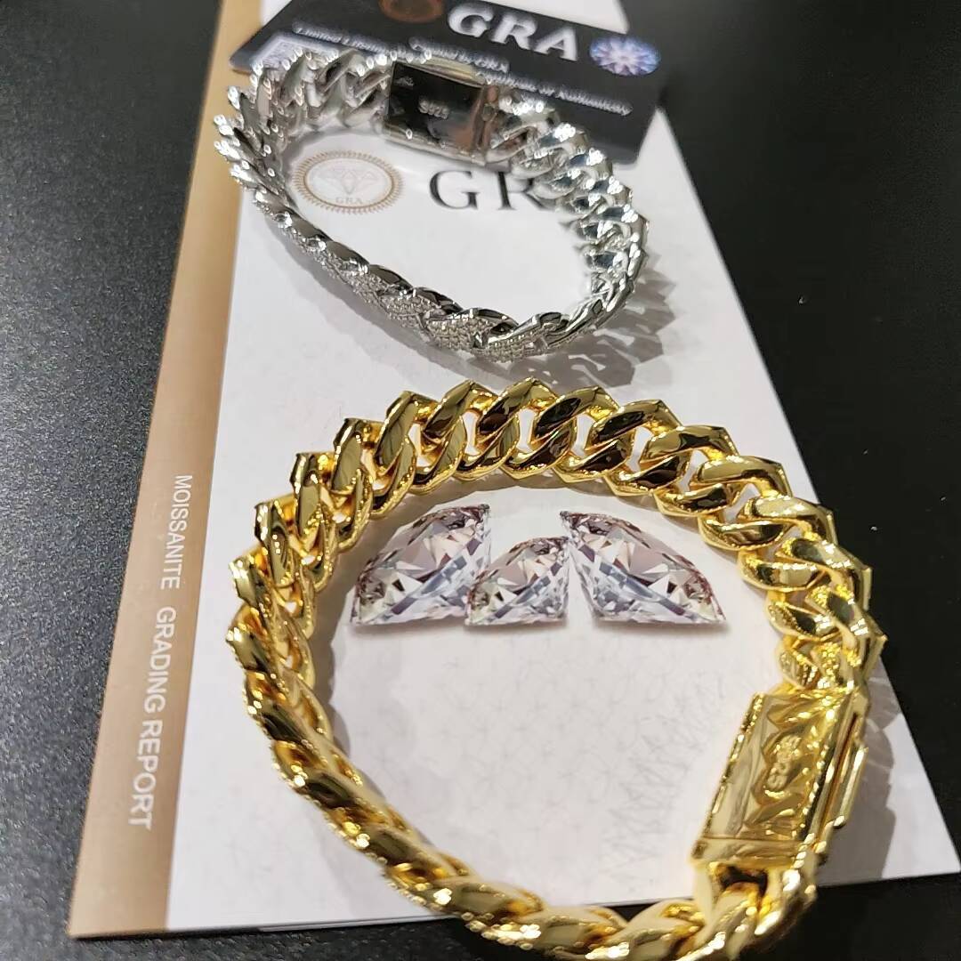 Moissanite 14 MM Miami Cuban Link Bracelet Unisex 925 Silver Jewellery Hip Hop Cuban Link Bracelet Moissanite Chain