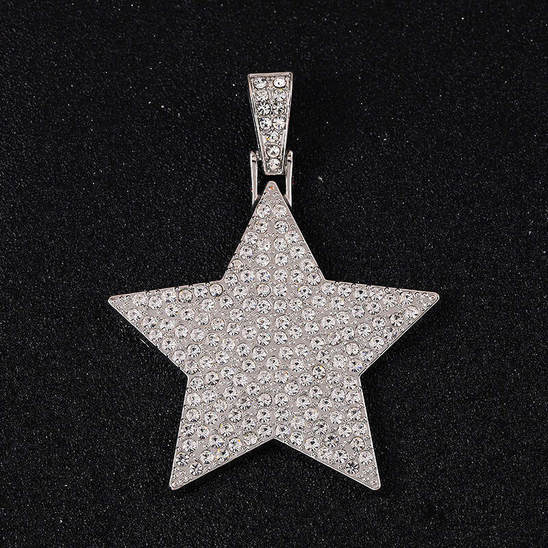 Cuban Necklace Set Five-Pointed Star Inlaid Dia Alloy Jewelry Trendy Men's Essential Pendant