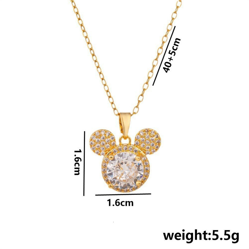 Pendant Steel Necklace For Women Copper Plated With Real Gold Micro Inlaid Zircon Cute Mickey Pendant Niche Design High-end Designer Necklace Feel Acc