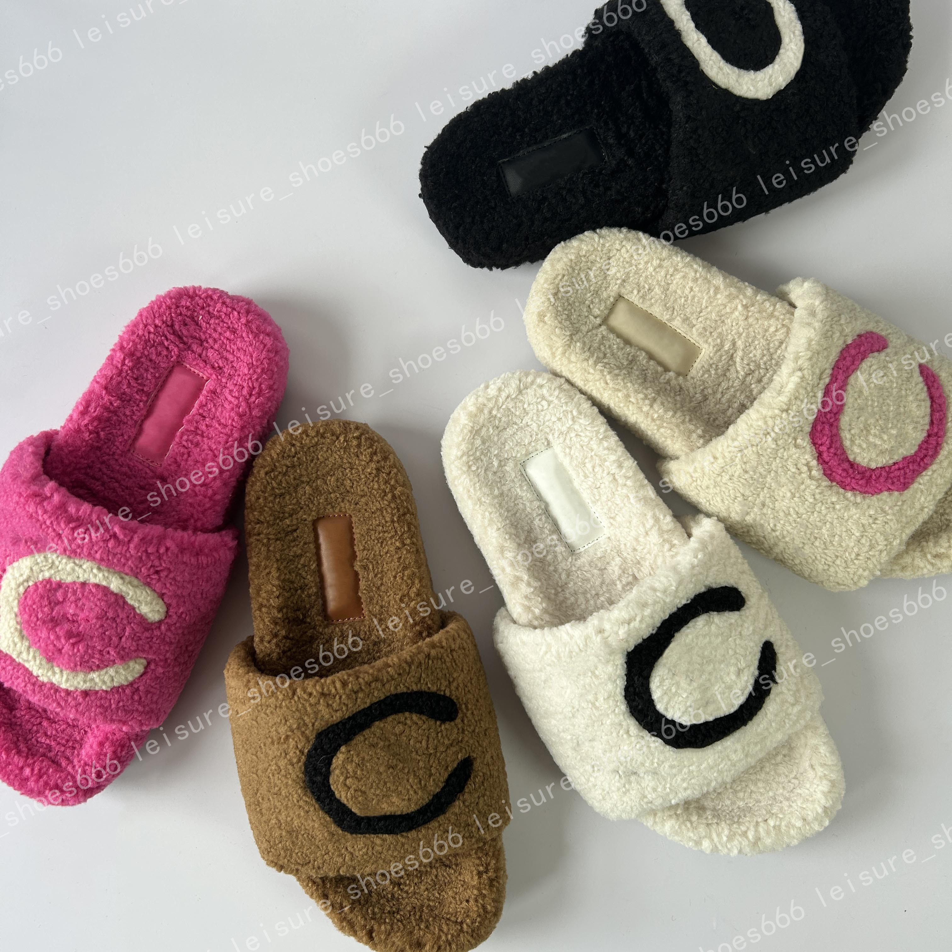 designer sandal Slippers classic sandals fluffy winter fur flat Slipper women men white black teddy bear Wool shoe Flip Flops fuzzy slides lady
