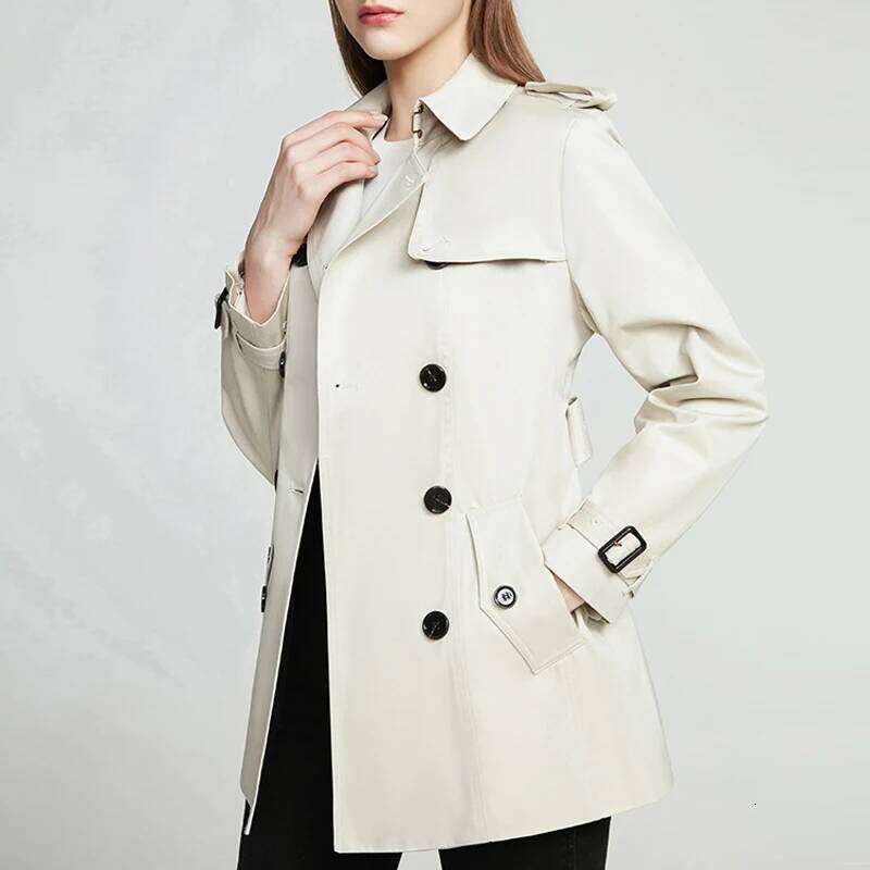 Designer Clothing Short Double Breasted Slim Fit Trench Coat British Fashion Custom Cotton Rainproof Work Women's Windbreaker Jacket Fashion