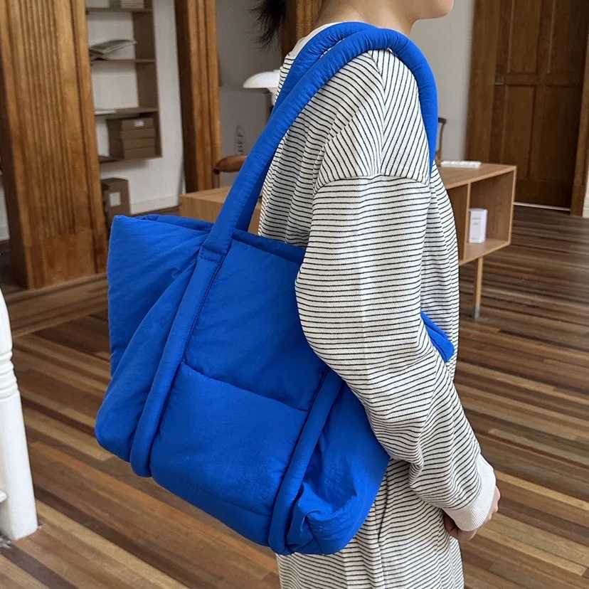 Casual Soft Nyl Puffer Tote Bag Designer Padded Shoulder Bags Quilted Down Cotton Handbags Large Capacity Shopper Purses Y250730