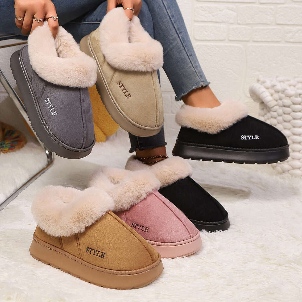 Women's Autumn Winter, and Outdoor Non-Slip Cotton Slippers, Warm Plush Indoor Home Thick Sole Slippers for Women