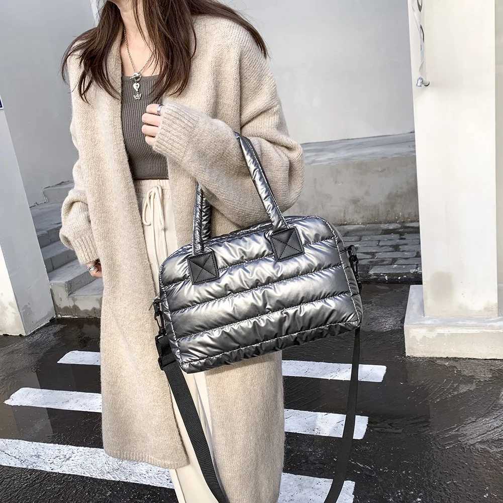 100% Soft Quilted Leather Handbag Casual Handbag High Top Sling Bag With Adjustable Strap Winter Puffer Bag Crossbody Bag Y250730