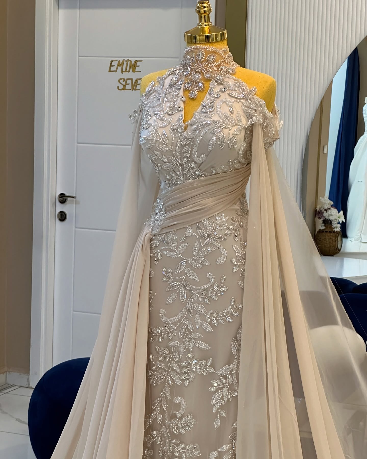 Vintage Beading Evening Dresses High Neck Prom Dress Rhinestone Long Sleeves Mermaid Princess Party Gowns Sweep Train Vestidos De Noche Plus Size