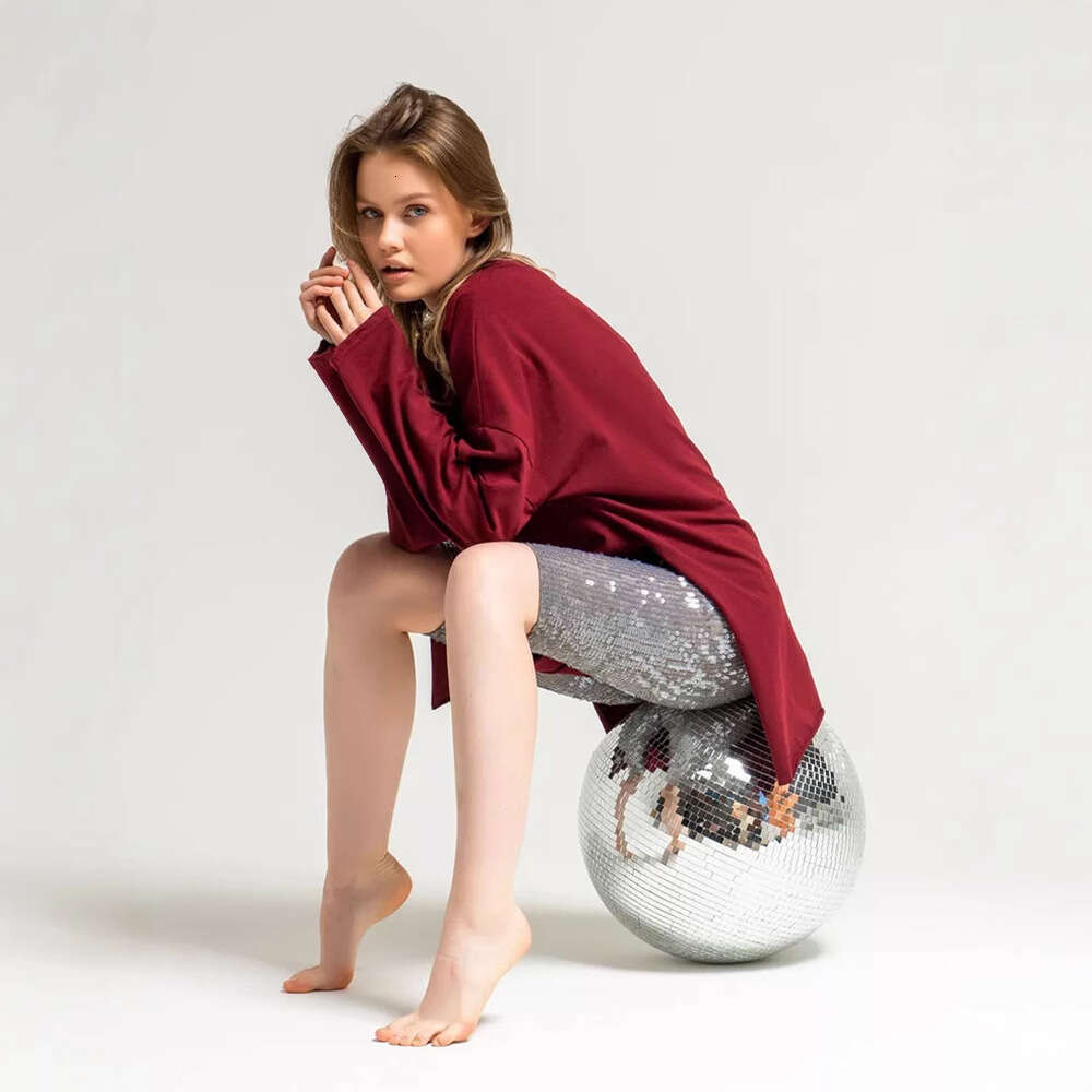 Spring And Autumn New Style Long Sleeve T-Shirt For Women, Pure Cotton, Loose Fit, Patterned, Split Knit Top, Wine Red B5