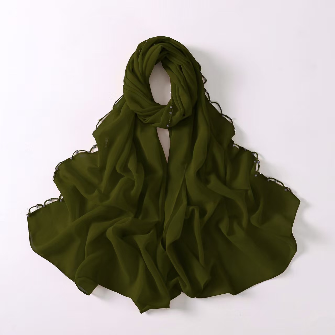 T1349 new chiffon scarf pearl beaded wave edge decoration Middle Eastern headscarf Arab headscarf