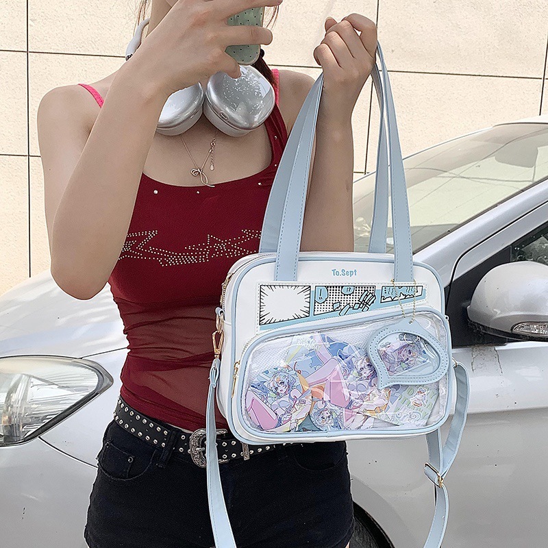 2025 Summer Manga Japanese Handheld Large Capacity Women's Single Shoulder Crossbody Bag Anime Transparent Single Shoulder Handheld Cute Bag Desi