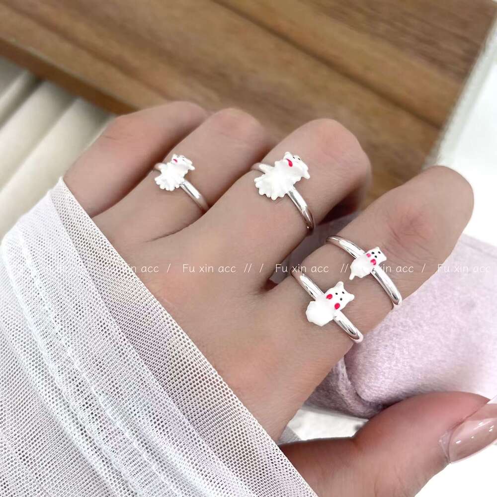 Maltese Red Bow West Highland Dog Light Luxury Small Exquisite Open Ring High-end Jewelry a52